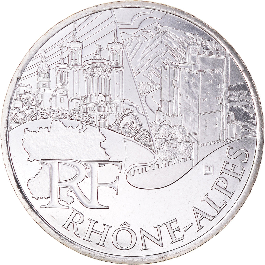 France, 10 Euro, Rhône Alpes, 2011, Rhône-Alpes, MS(65-70), Silver