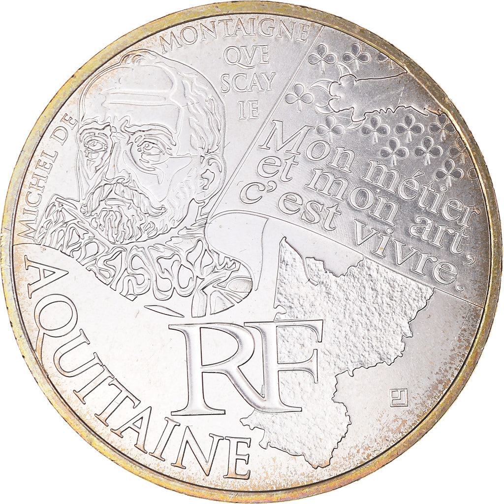 France, 10 Euro, 2012, Paris, Aquitaine, MS(65-70), Silver, KM:1863