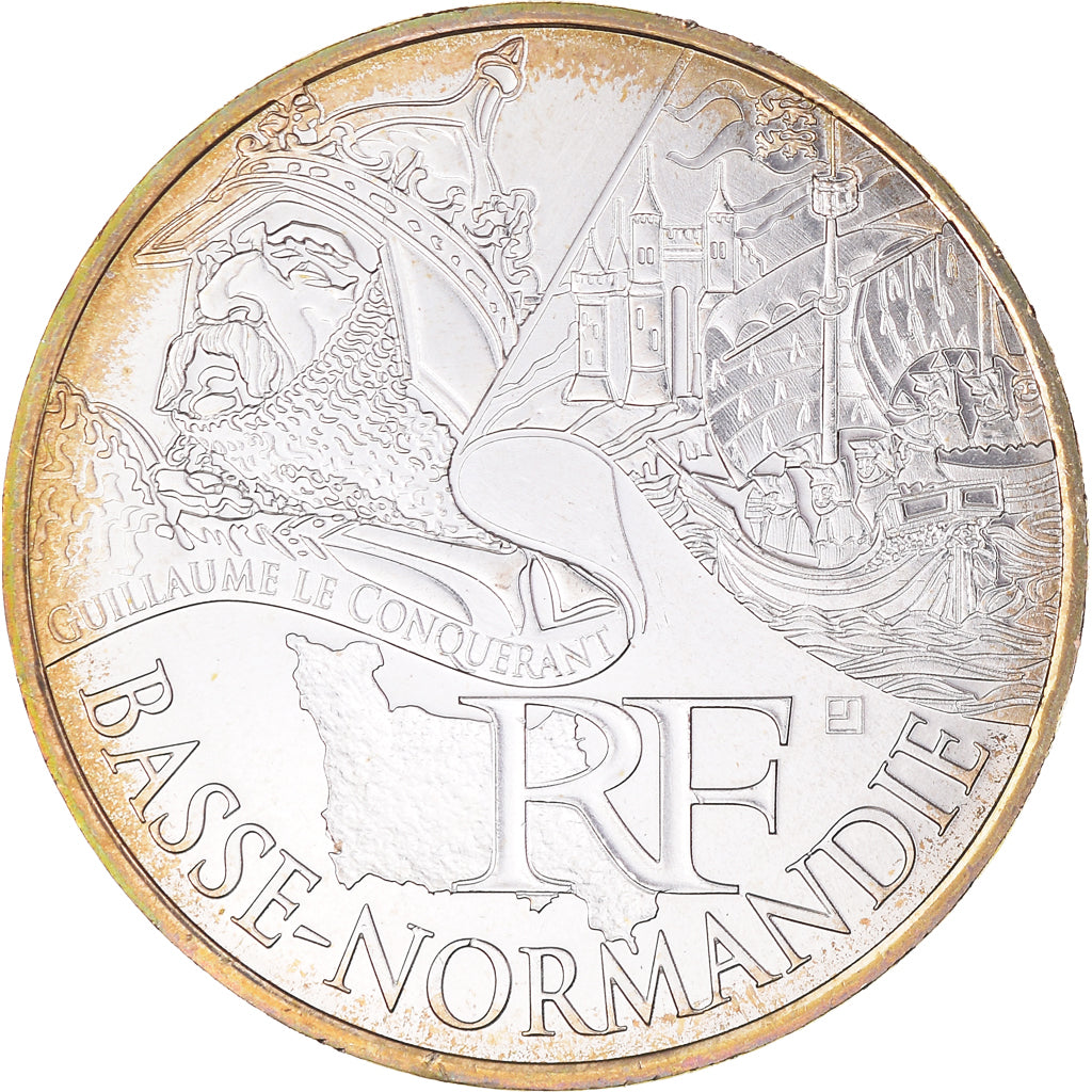 France, 10 Euro, 2012, Paris, Basse-Normandie, MS(65-70), Silver, KM:1865
