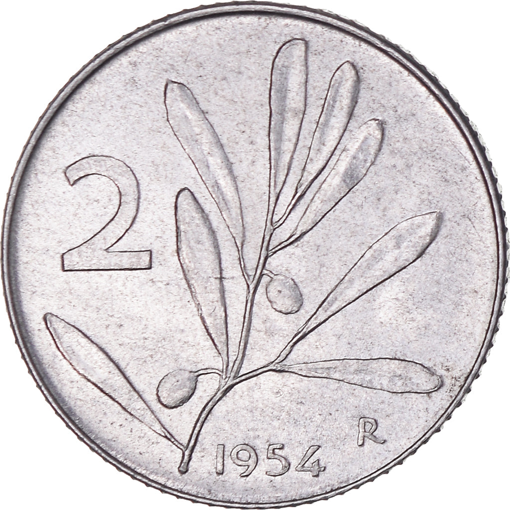 Coin, Italy, 2 Lire, 1954, Rome, EF(40-45), Aluminium, KM:94