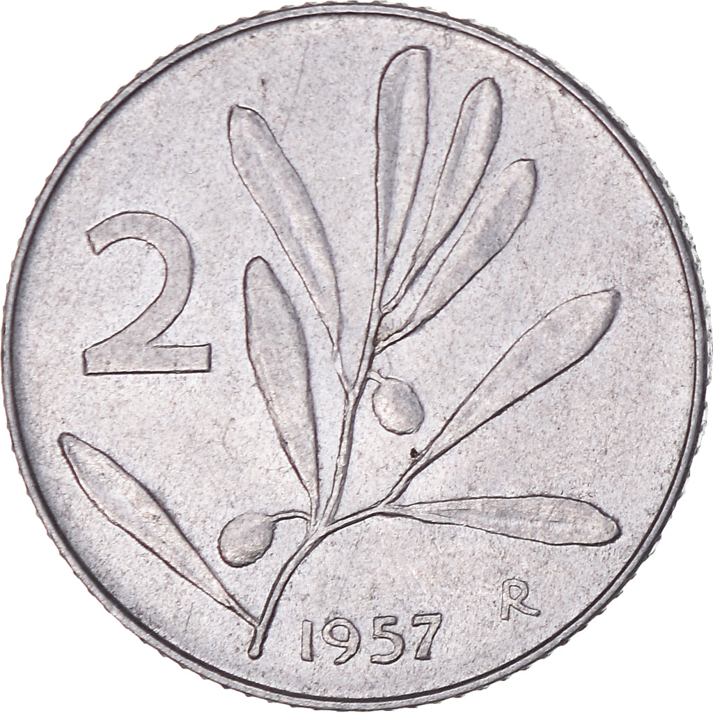 Munten, Italië, 2 Lire, 1957, Rome, ZF, Aluminium, KM:94