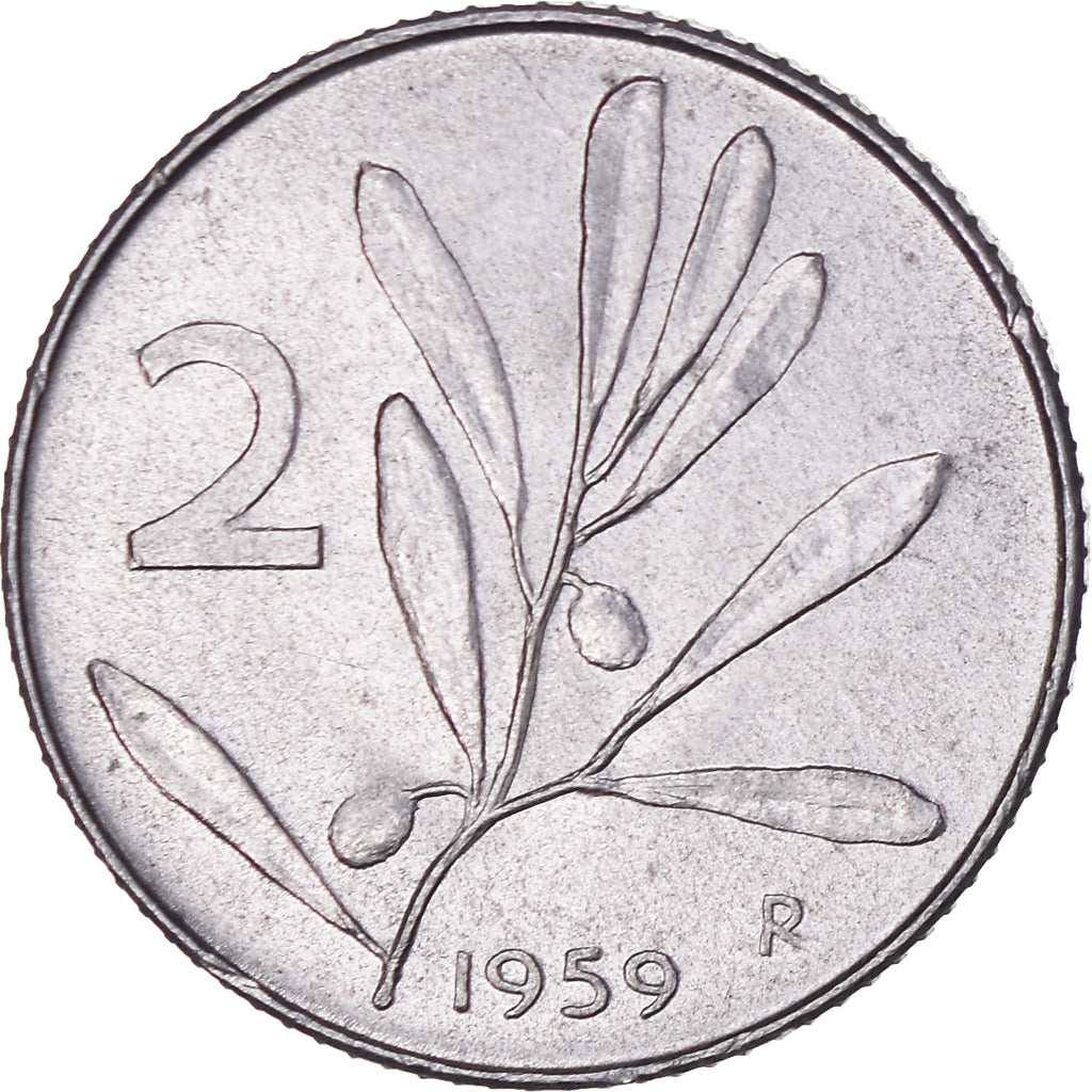Coin, Italy, 2 Lire, 1959, Rome, EF(40-45), Aluminum, KM:94