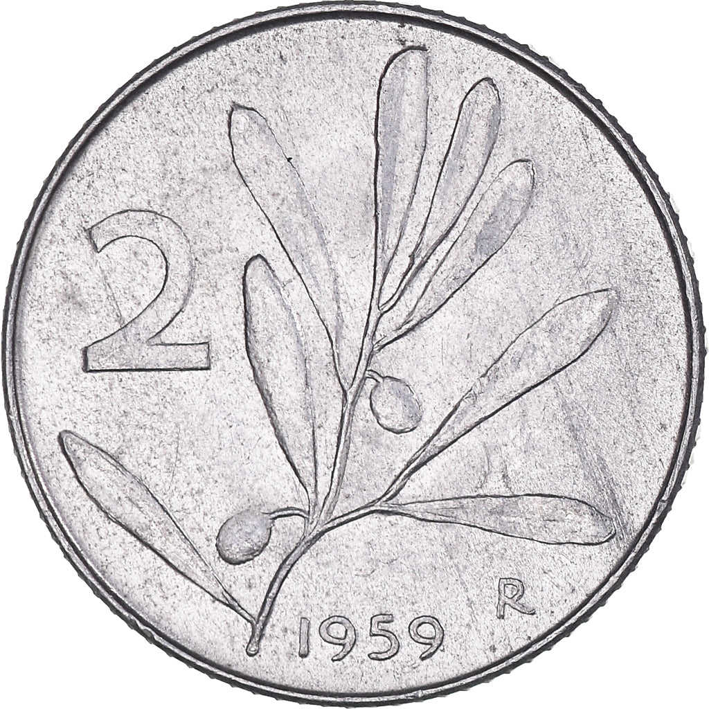 Moeda, Itália, 2 Lire, 1959, Rome, EF(40-45), Alumínio, KM:94