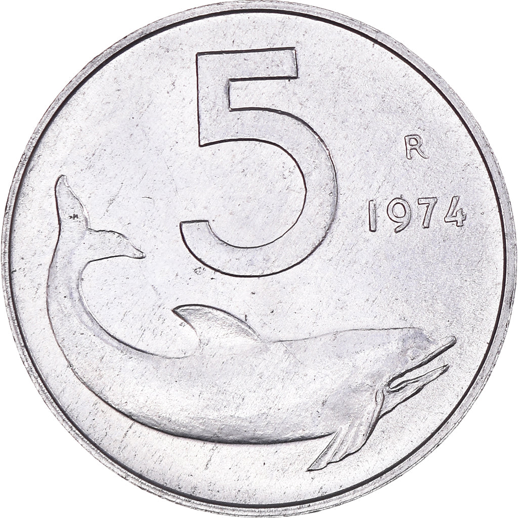 Moneda, Italia, 5 Lire, 1974, Rome, SC, Aluminio, KM:92