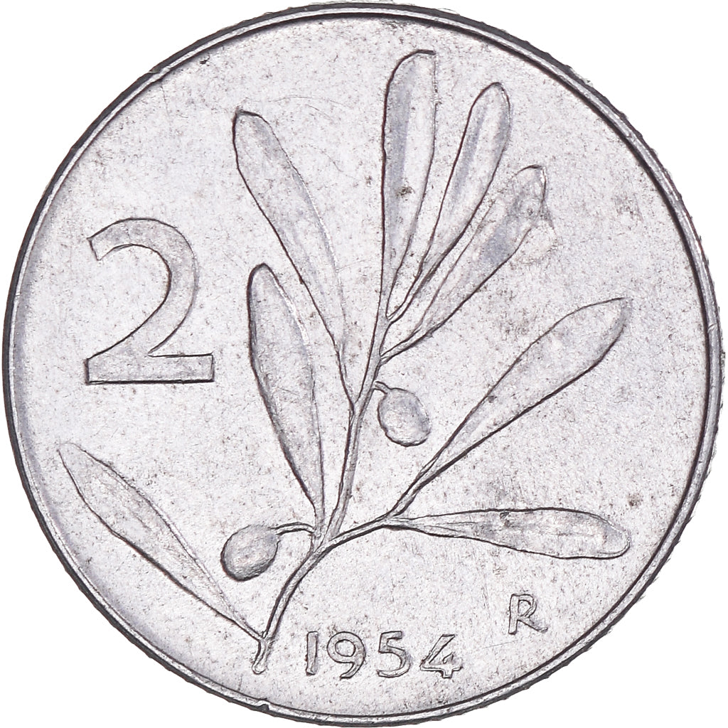 Moneta, Italia, 2 Lire, 1954, Rome, MB+, Alluminio, KM:91