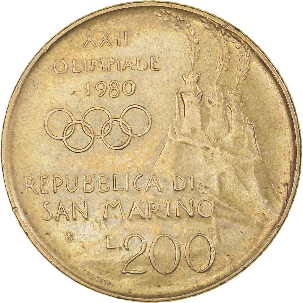 Moneta, San Marino, 200 Lire, 1980, Rome, VF(20-25), Aluminium-Brąz, KM:109