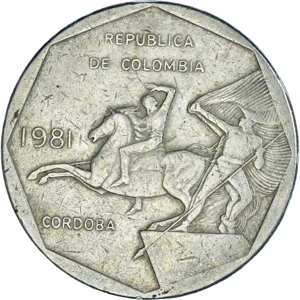 Moneta, Colombia, 10 Pesos, 1981, MB, Nickel brass, KM:270