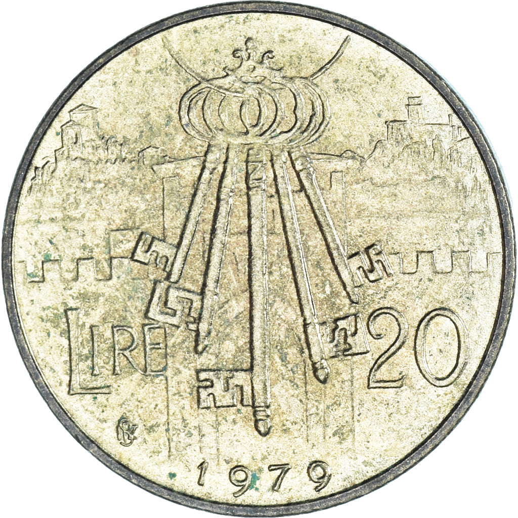 Moeda, San Marino, 20 Lire, 1979, VF(30-35), Alumínio-Bronze, KM:93