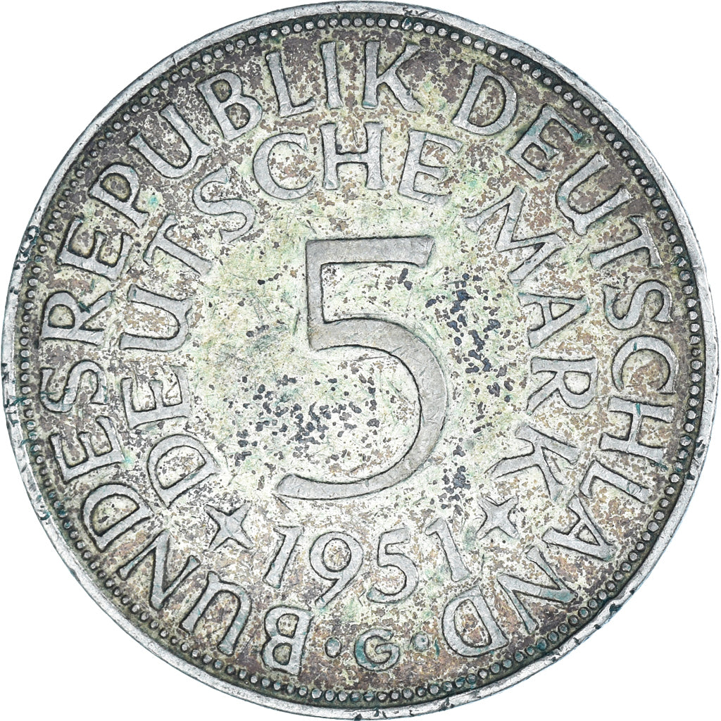 Münze, Bundesrepublik Deutschland, 5 Mark, 1951, Karlsruhe, S+, Silber