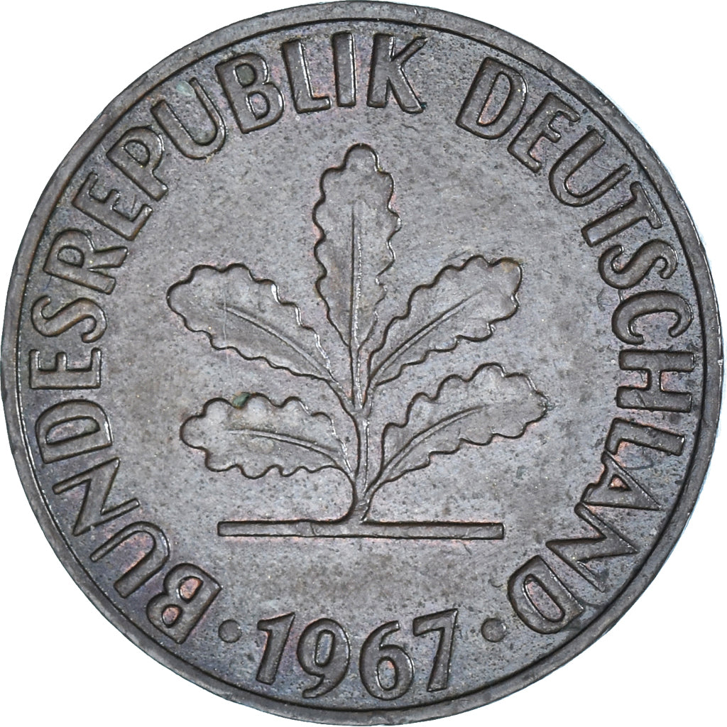 Moneta, Niemcy - RFN, 2 Pfennig, 1967, Hambourg, EF(40-45), Brązowy, KM:106