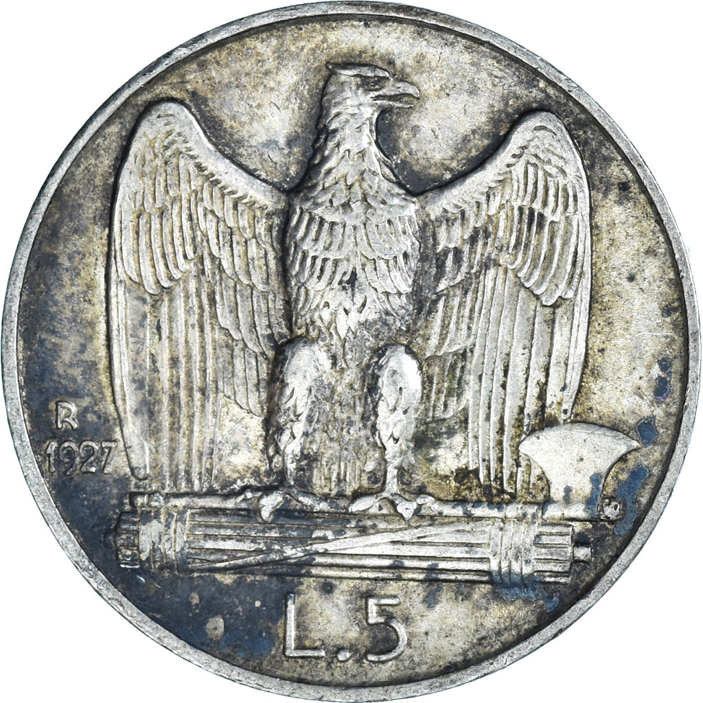 Coin, Italy, Vittorio Emanuele III, 5 Lire, 1927, Rome, AU(50-53), Silver