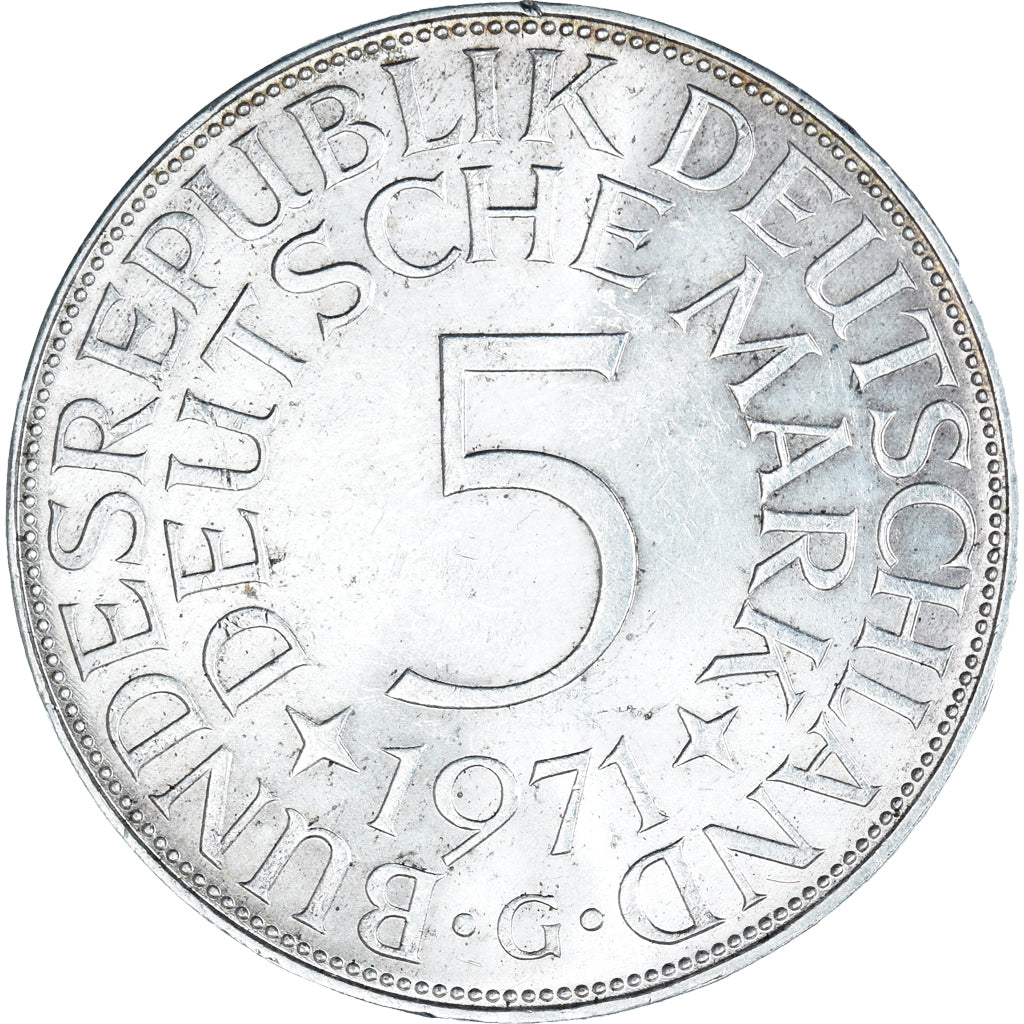Coin, GERMANY - FEDERAL REPUBLIC, 5 Mark, 1971, Karlsruhe, AU(50-53), Silver