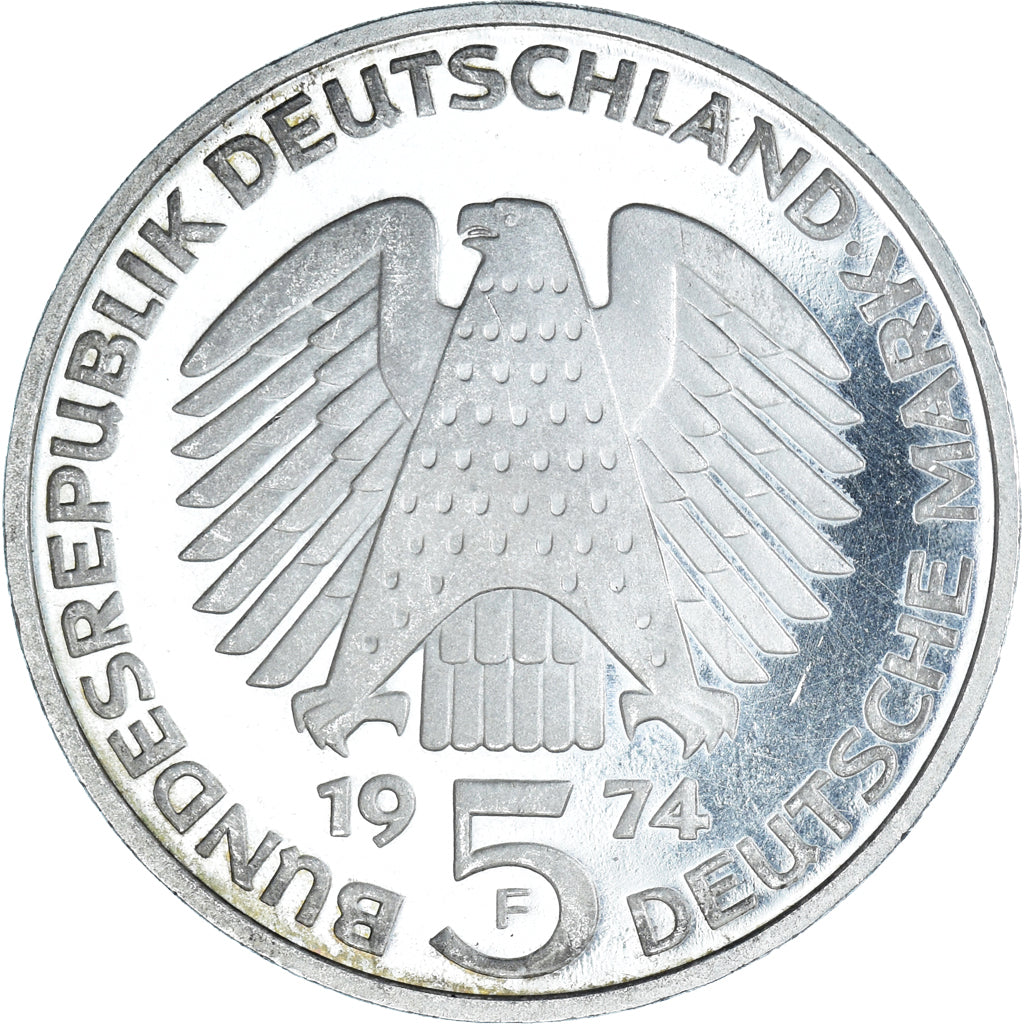 Coin, GERMANY - FEDERAL REPUBLIC, 5 Mark, 1974, Stuttgart, Germany, BE, MS(63)