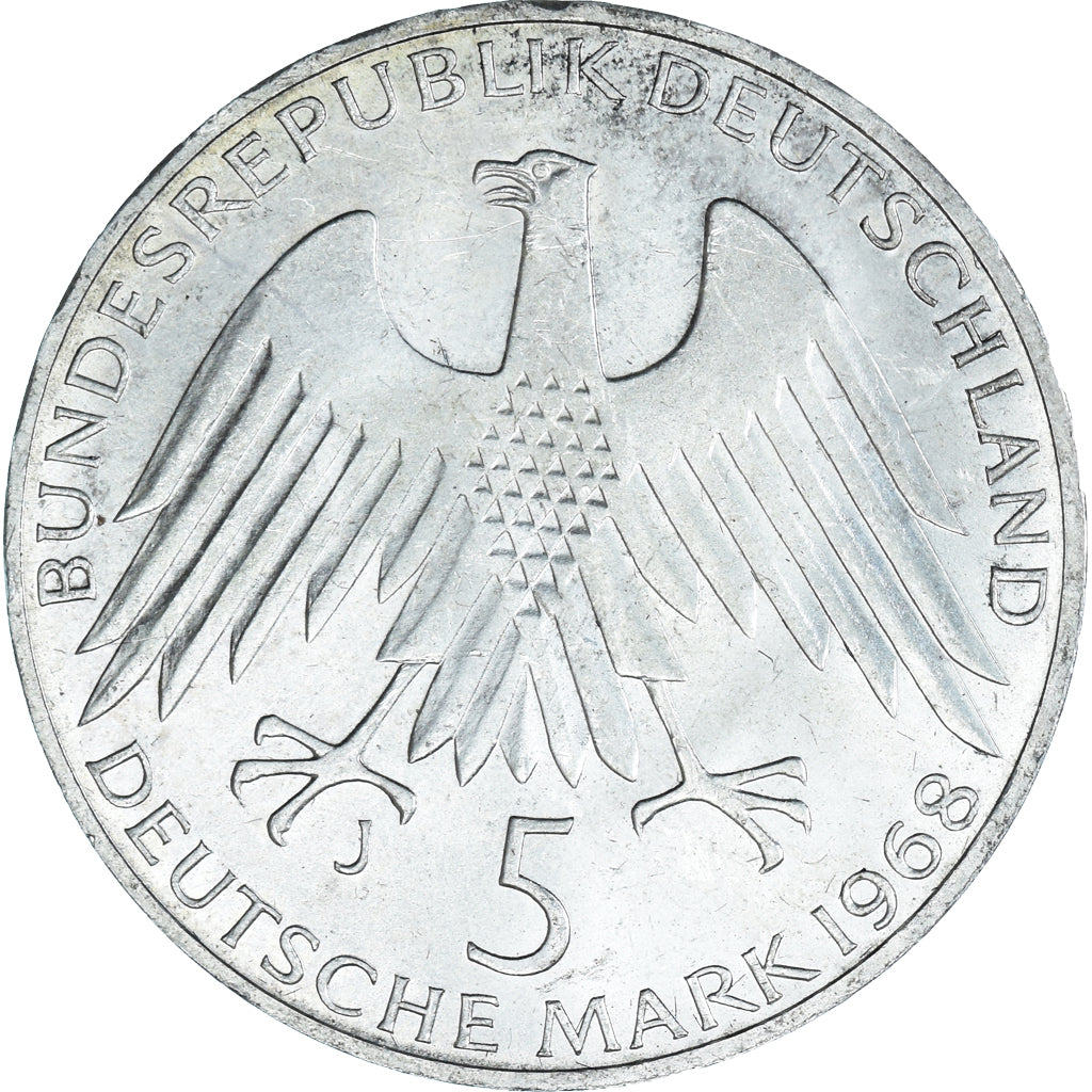 Moneta, Niemcy - RFN, 5 Mark, 1968, Hamburg, Germany, AU(50-53), Srebro, KM:121
