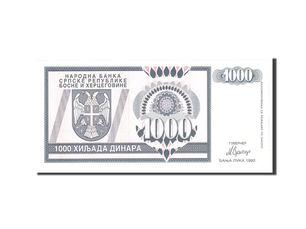 Banknote, Bosnia - Herzegovina, 1000 Dinara, 1992, Undated, KM:137a, UNC(65-70)