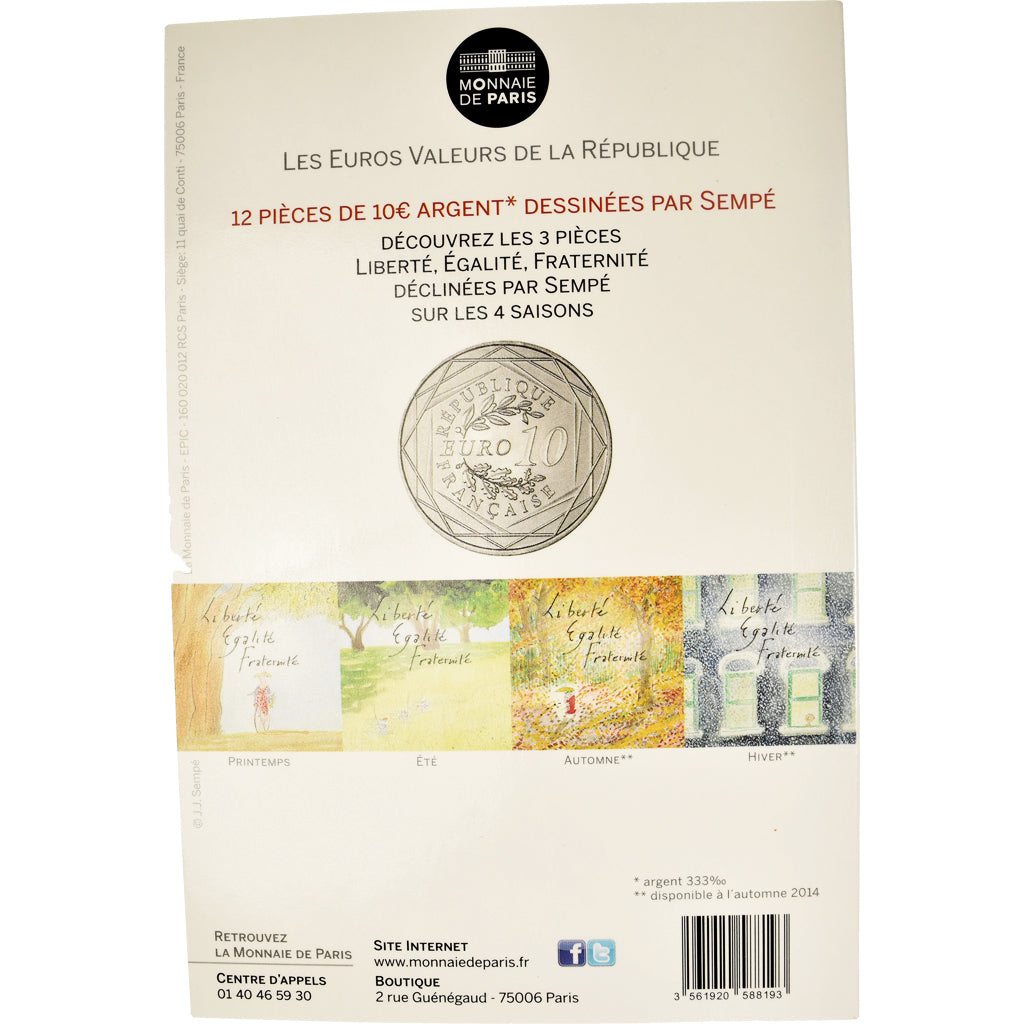 France, Monnaie de Paris, 10 Euro, 2014, Paris, Sempé Liberté Printemps