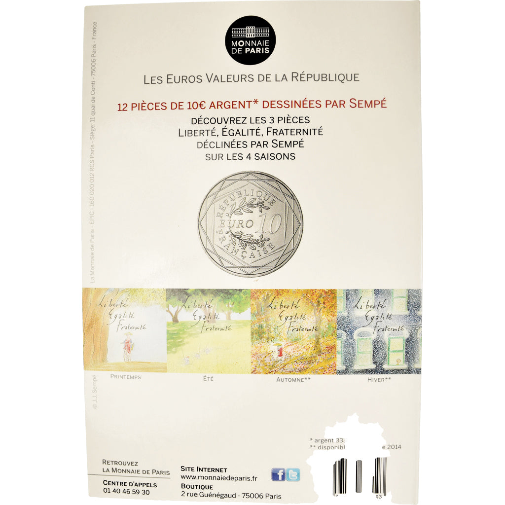 France, Monnaie de Paris, 10 Euro, Egalité, 2014, EGALITÉ.Sempé, MS(65-70)