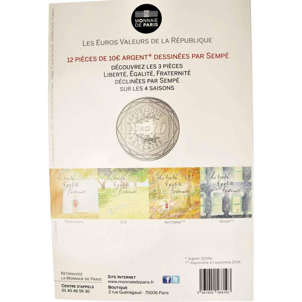 France, Monnaie de Paris, 10 Euro, Egalité, 2014, EGALITÉ.Sempé, MS(65-70)