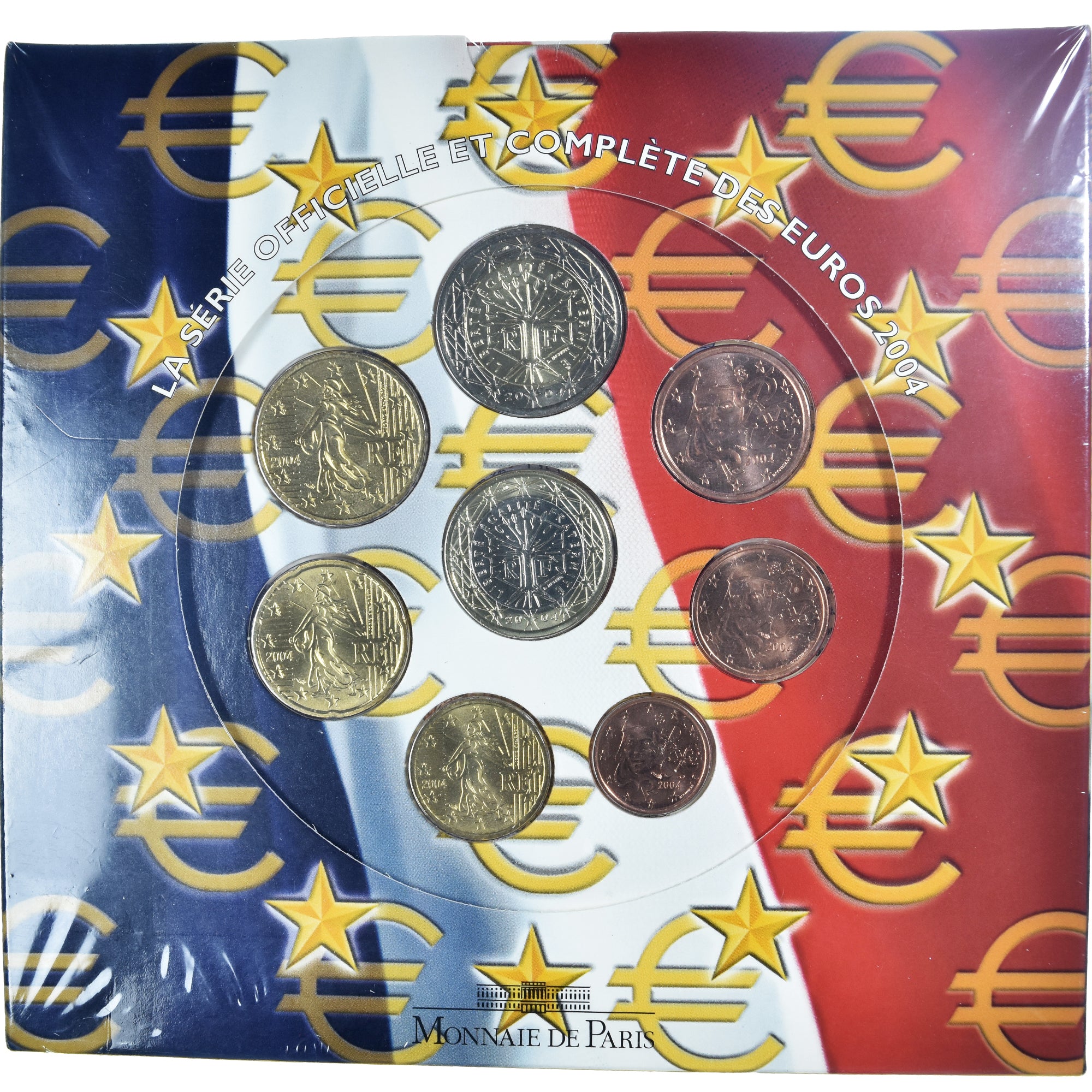 France, Monnaie de Paris, 1 Cent to 2 Euro, euro set, 2004, BU, MS(65-70)