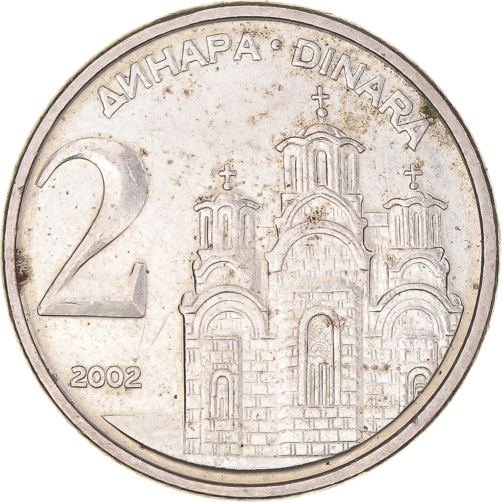Moneta, Iugoslavia, 2 Dinara, 2002, Belgrade, BB, Rame-nichel-zinco, KM:181