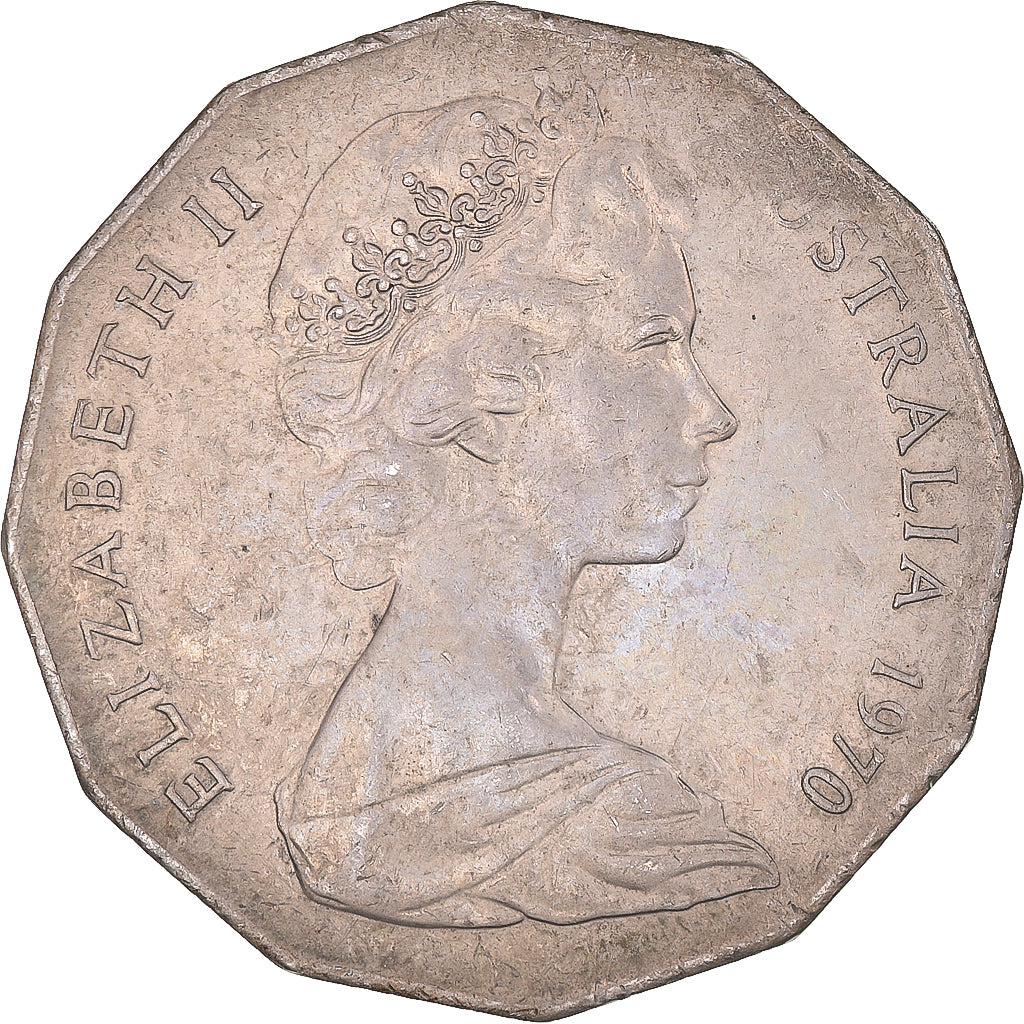 Moneta, Australia, Elizabeth II, 50 Cents, 1970, Melbourne, MB+, Rame-nichel