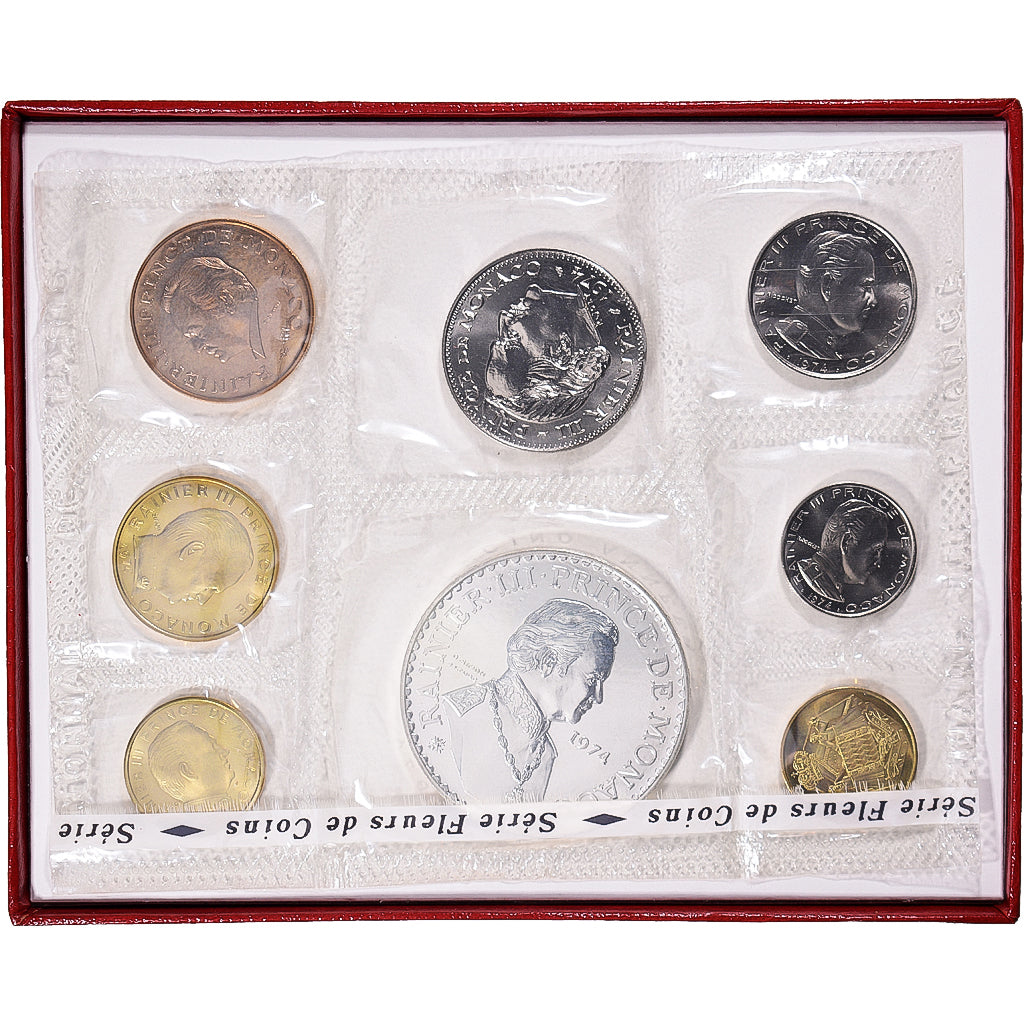 Monaco, Rainier III, Coffret 10 c. à 50 frs., 25 ans de règne, 1974, MDP