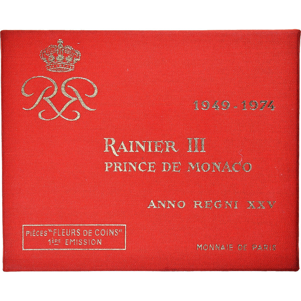 Monaco, Rainier III, Coffret 10 c. à 50 frs., 25 ans de règne, 1974, MDP