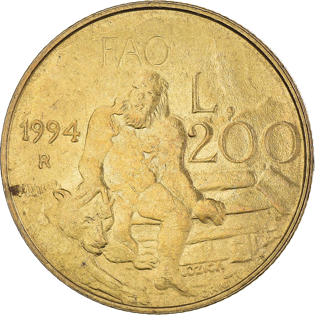 Moneda, San Marino, 200 Lire, 1994, Rome, F.A.O., MBC, Aluminio - bronce, KM:313