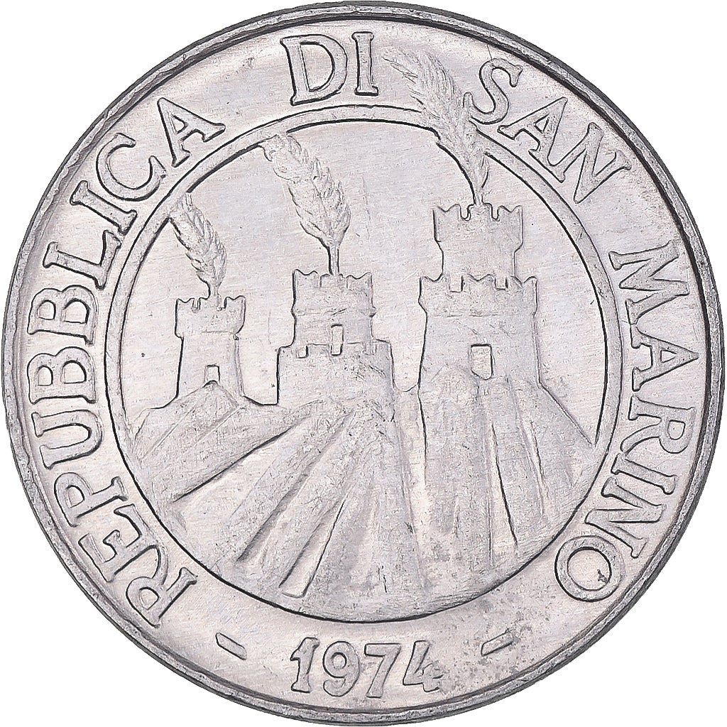 Munten, San Marino, 10 Lire, 1974, Rome, F.A.O., ZF, Aluminium, KM:33