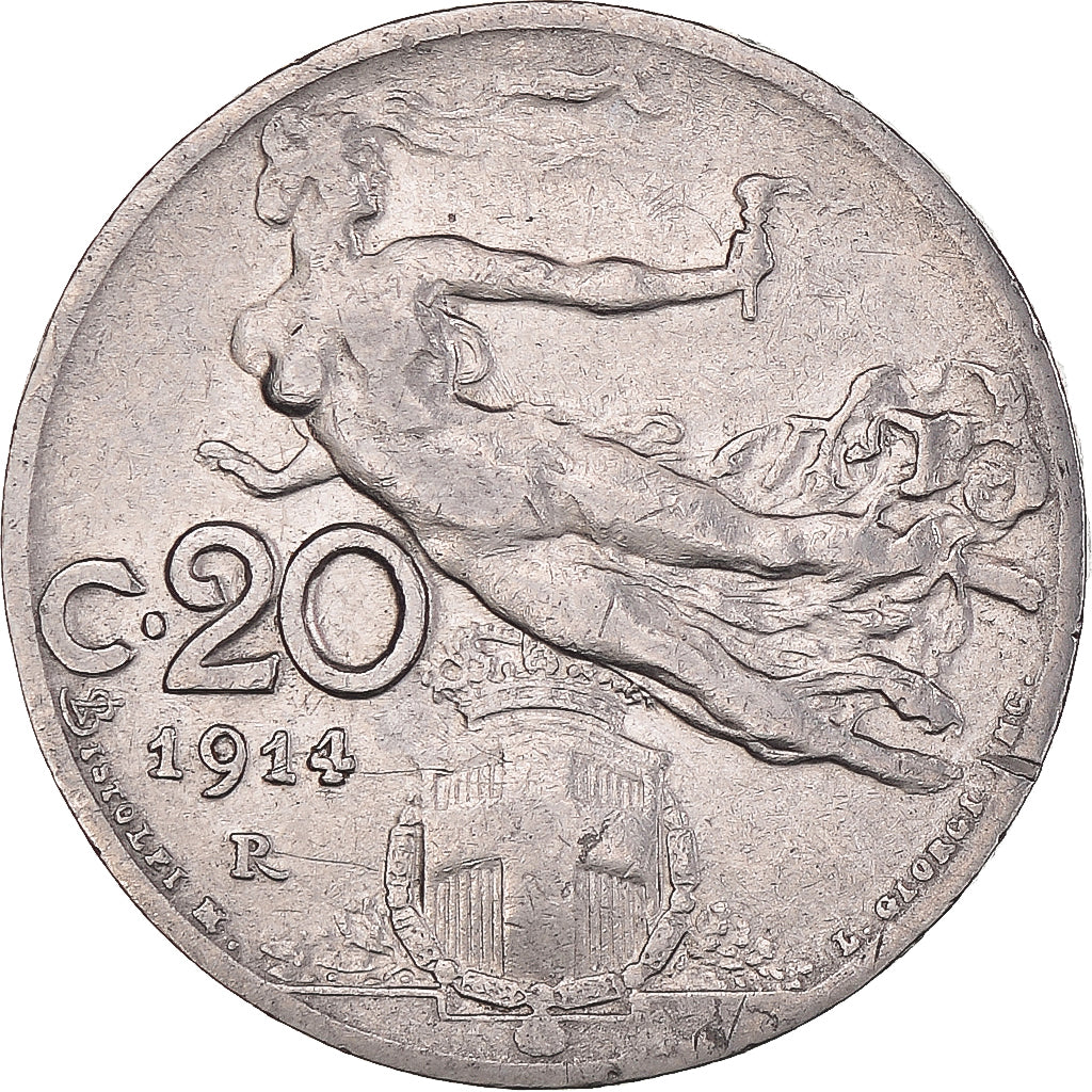 Moneda, Italia, Vittorio Emanuele III, 20 Centesimi, 1914, Rome, BC+, Níquel
