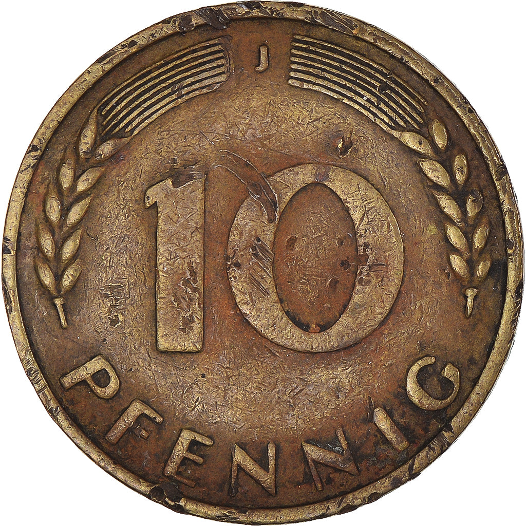 Moneda, ALEMANIA - REPÚBLICA FEDERAL, 10 Pfennig, 1967, Hambourg, MBC, Latón