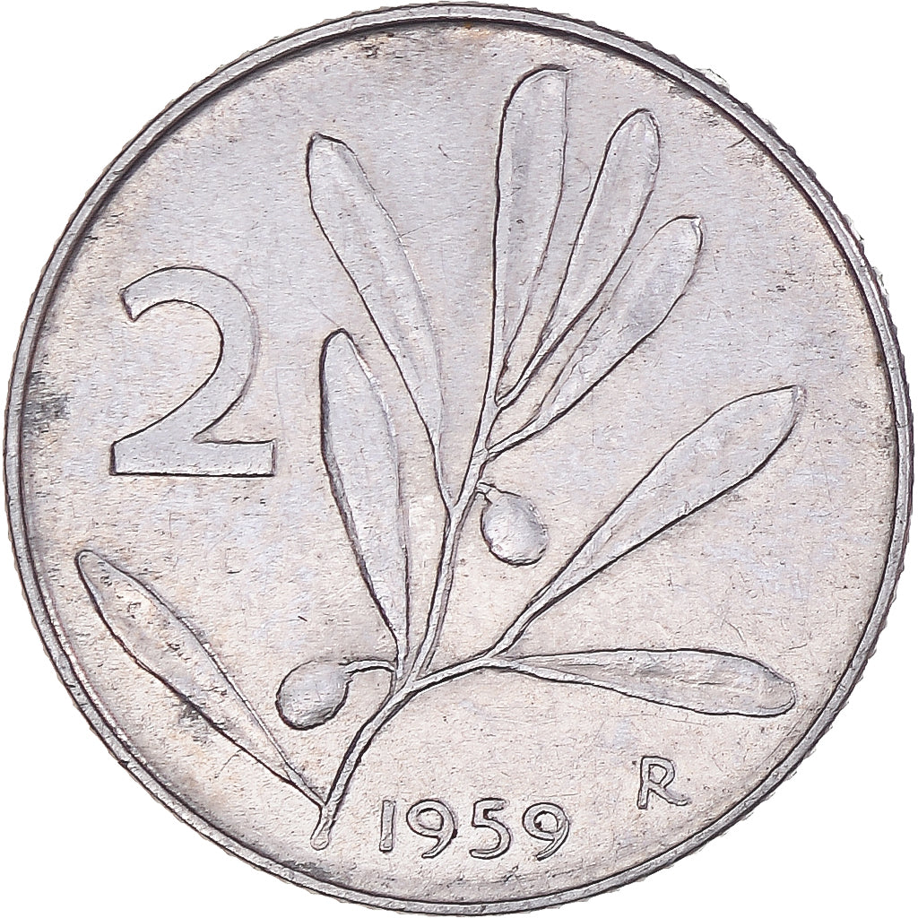 Moeda, Itália, 2 Lire, 1959, Rome, EF(40-45), Alumínio, KM:94
