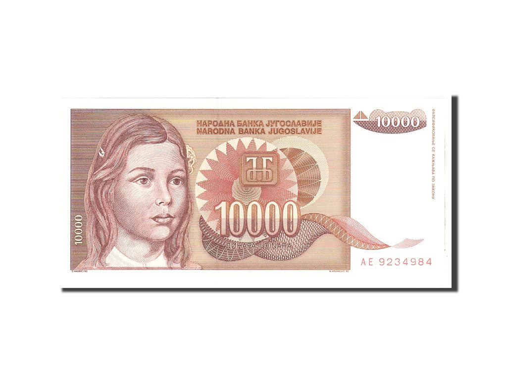 Banknote, Yugoslavia, 10,000 Dinara, 1992, Undated, KM:116a, UNC(65-70)