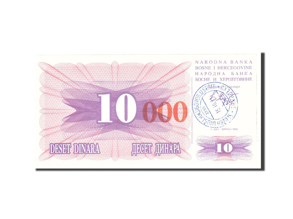 Banknote, Bosnia - Herzegovina, 10,000 Dinara, 1993, Undated, KM:53a, UNC(65-70)