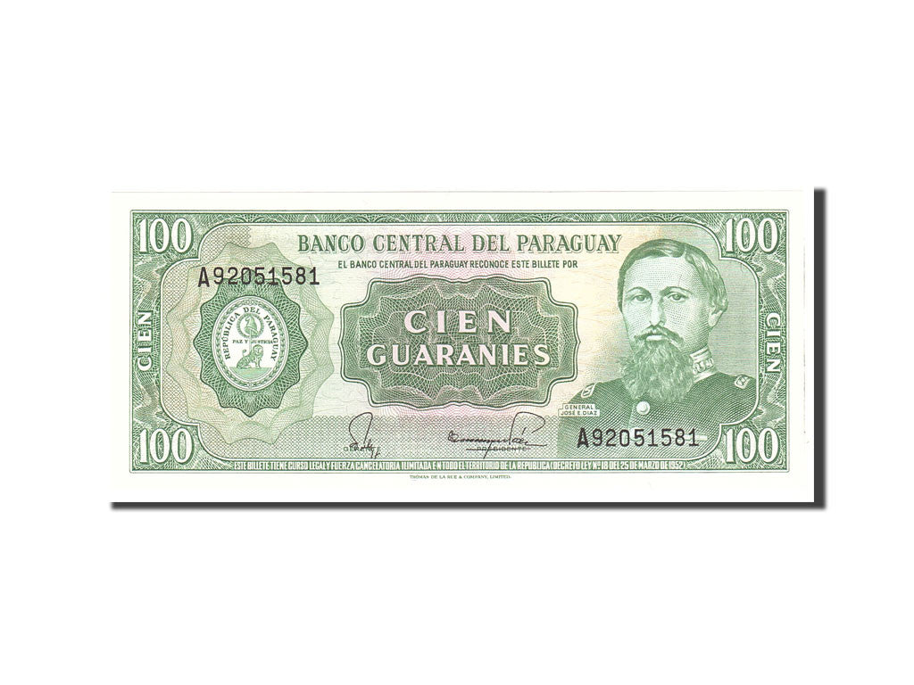 Billete, 100 Guaranies, 1952, Paraguay, KM:199b, Undated, UNC
