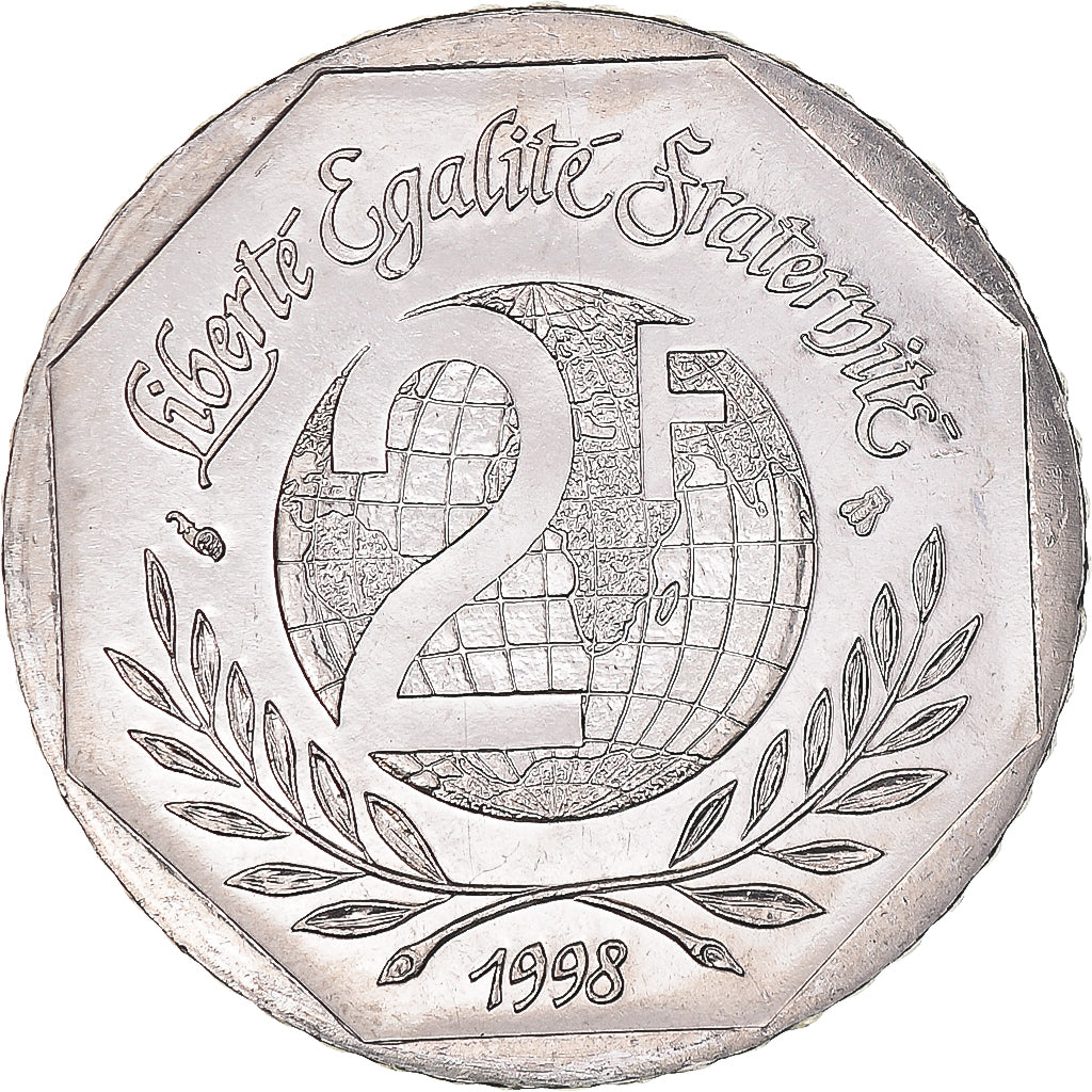Moneda, Francia, René Cassin, 2 Francs, 1998, FDC, Níquel, KM:1213