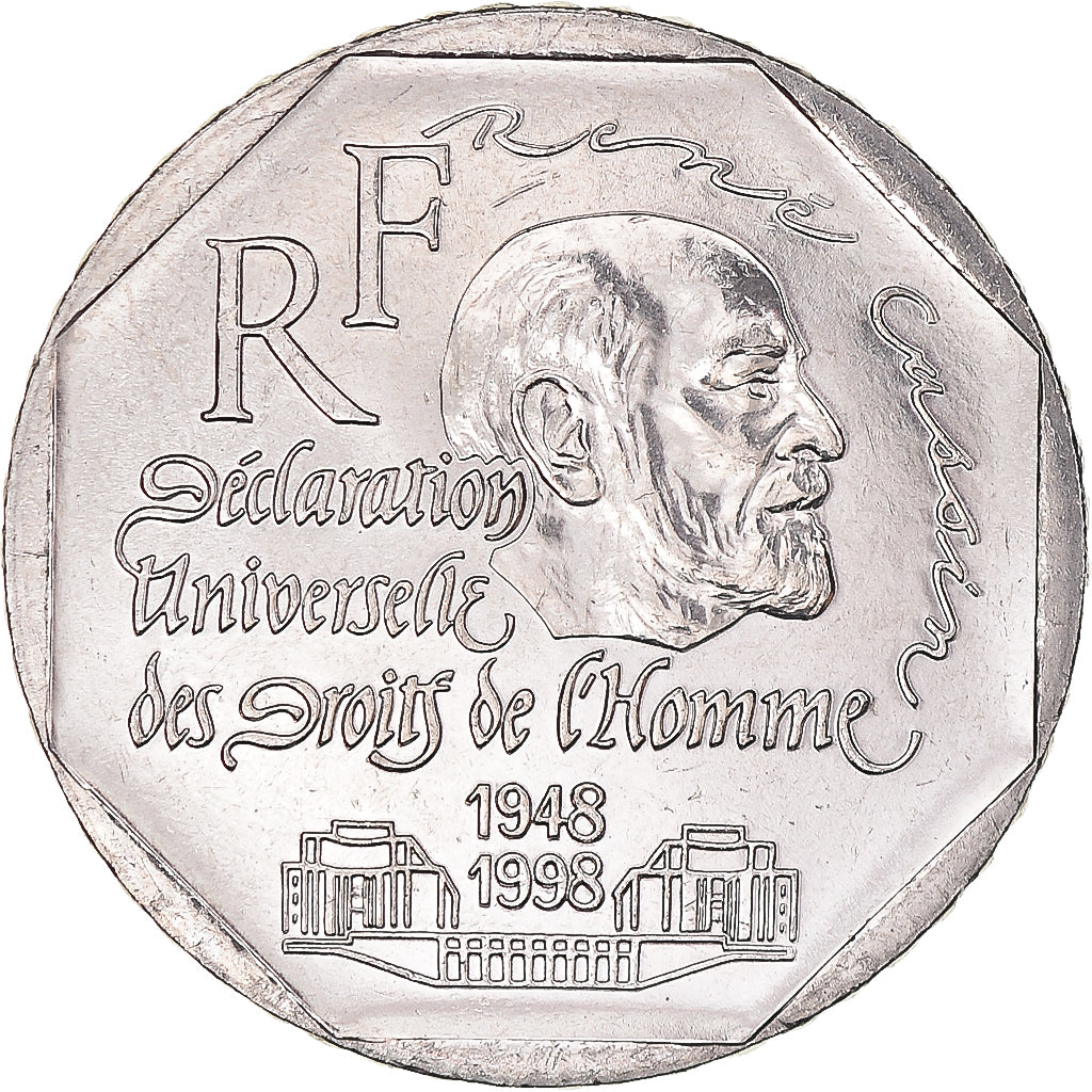 Coin, France, René Cassin, 2 Francs, 1998, MS(64), Nickel, KM:1213, Gadoury:551