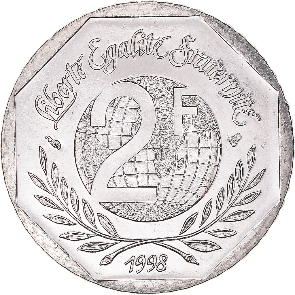 Coin, France, René Cassin, 2 Francs, 1998, MS(64), Nickel, KM:1213, Gadoury:551