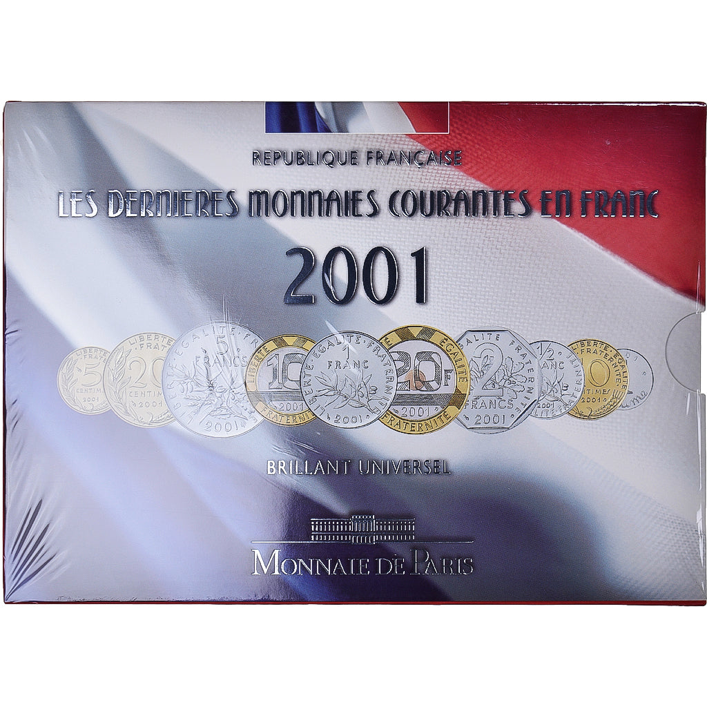 Moeda, França, Coffret 1 c. à 20 frs., 2001, Monnaie de Paris, BU, MS(65-70)