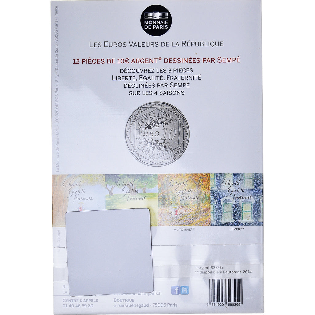 France, Monnaie de Paris, 10 Euro, Egalité Hiver Sempé, 2014, Paris, FDC