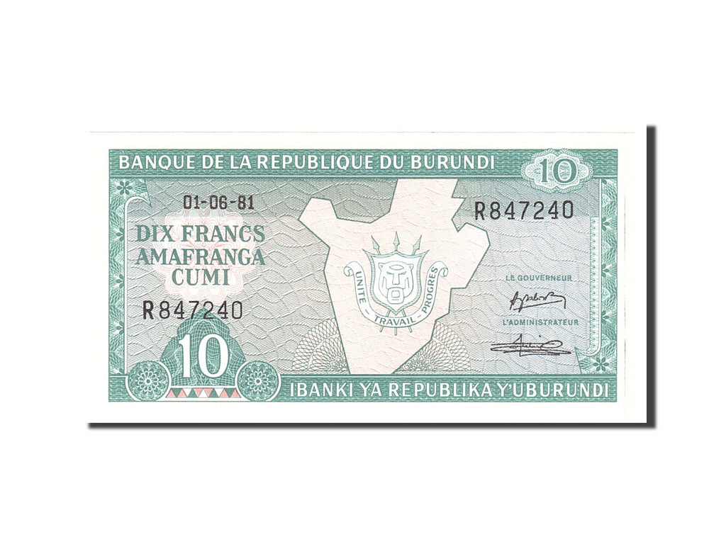 Banknote, Burundi, 10 Francs, 1981, 1981-06-01, KM:33a, UNC(65-70)
