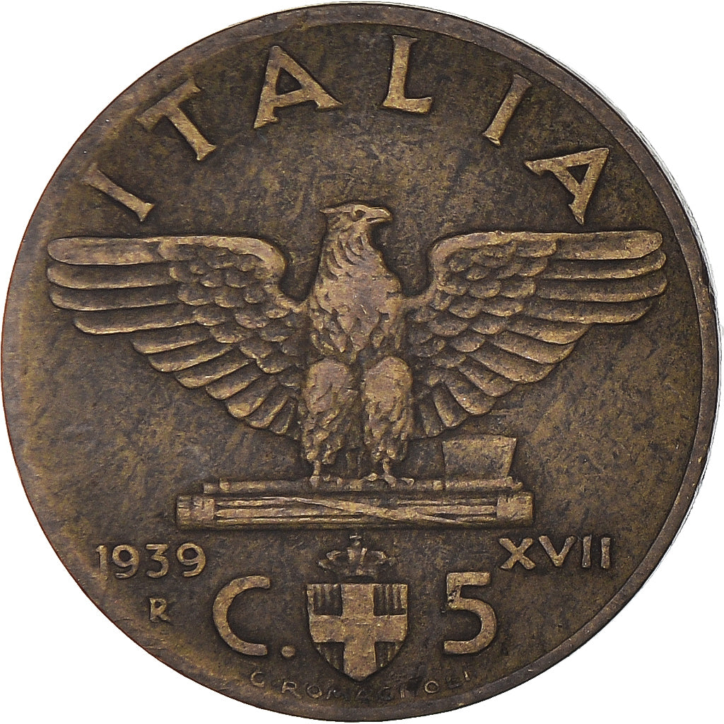 Coin, Italy, Vittorio Emanuele III, 5 Centesimi, 1939, Rome, VF(30-35)