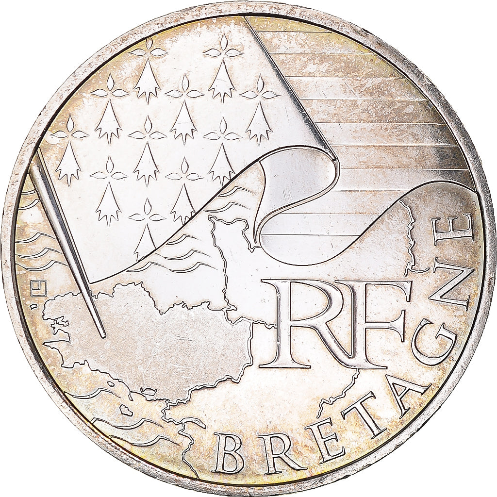 France, 10 Euro, 2010, Paris, Bretagne, MS(60-62), Silver, KM:1648