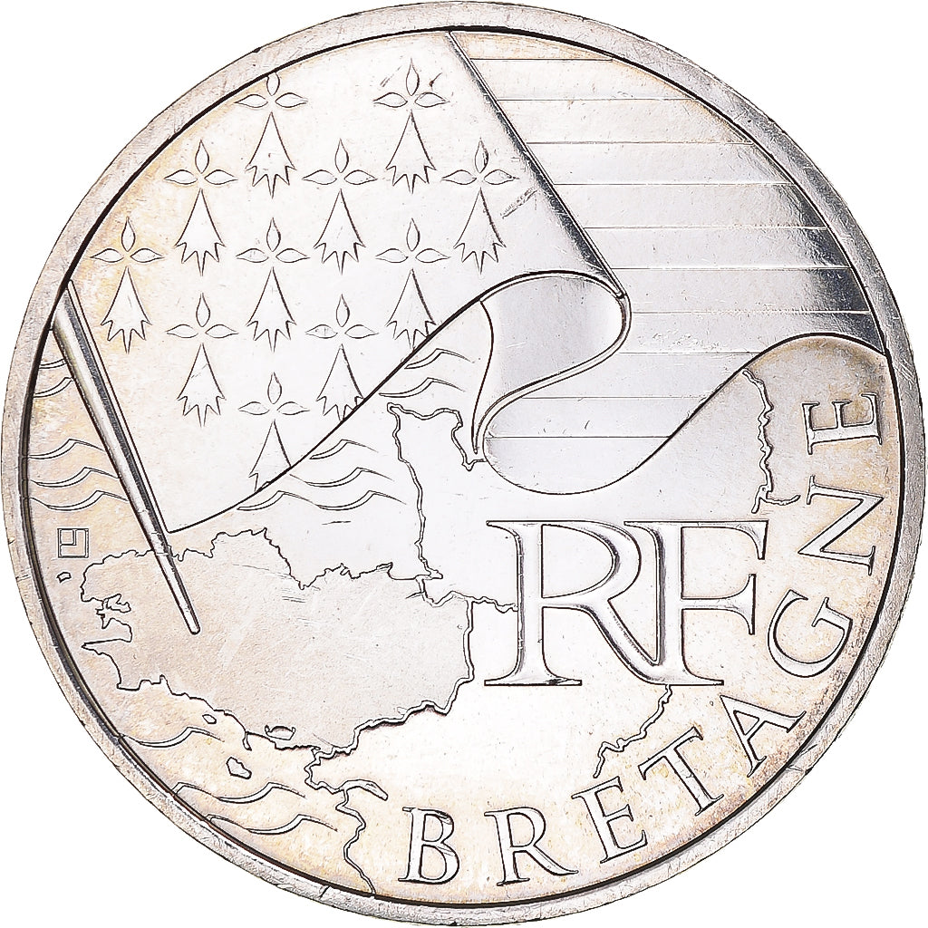 France, 10 Euro, Bretagne, 2010, MS(63), Silver