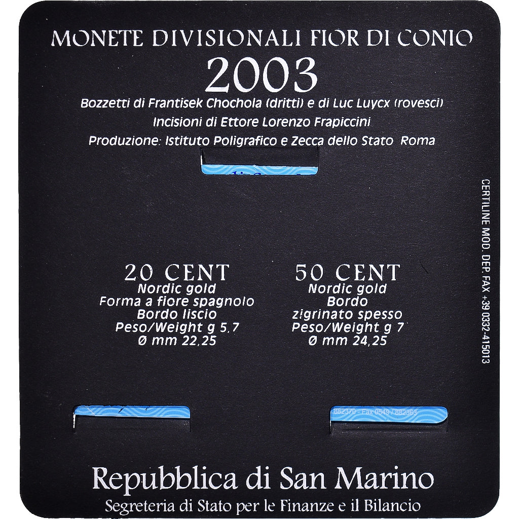 San Marino, Set, 2003, Rome, 20c + 50c, MS(65-70)