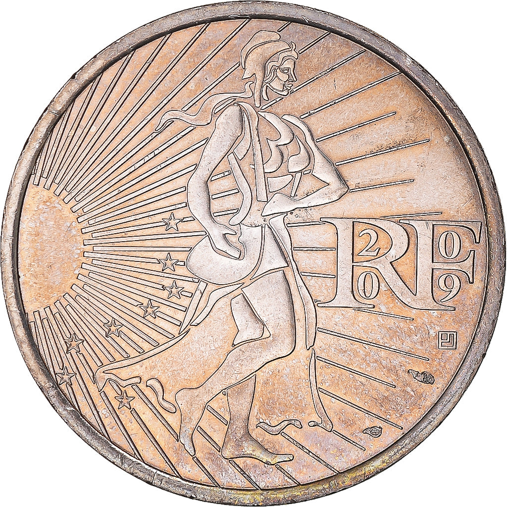 France, 10 Euro, 2009, Semeuse, AU(55-58), Silver