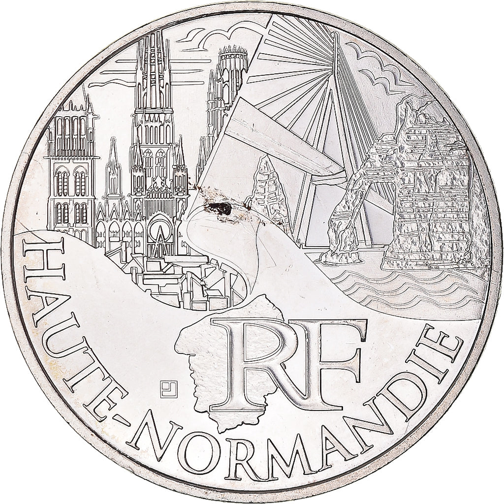 France, 10 Euro, 2011, Paris, Haute-Normandie, AU(50-53), Silver, Gadoury:EU450