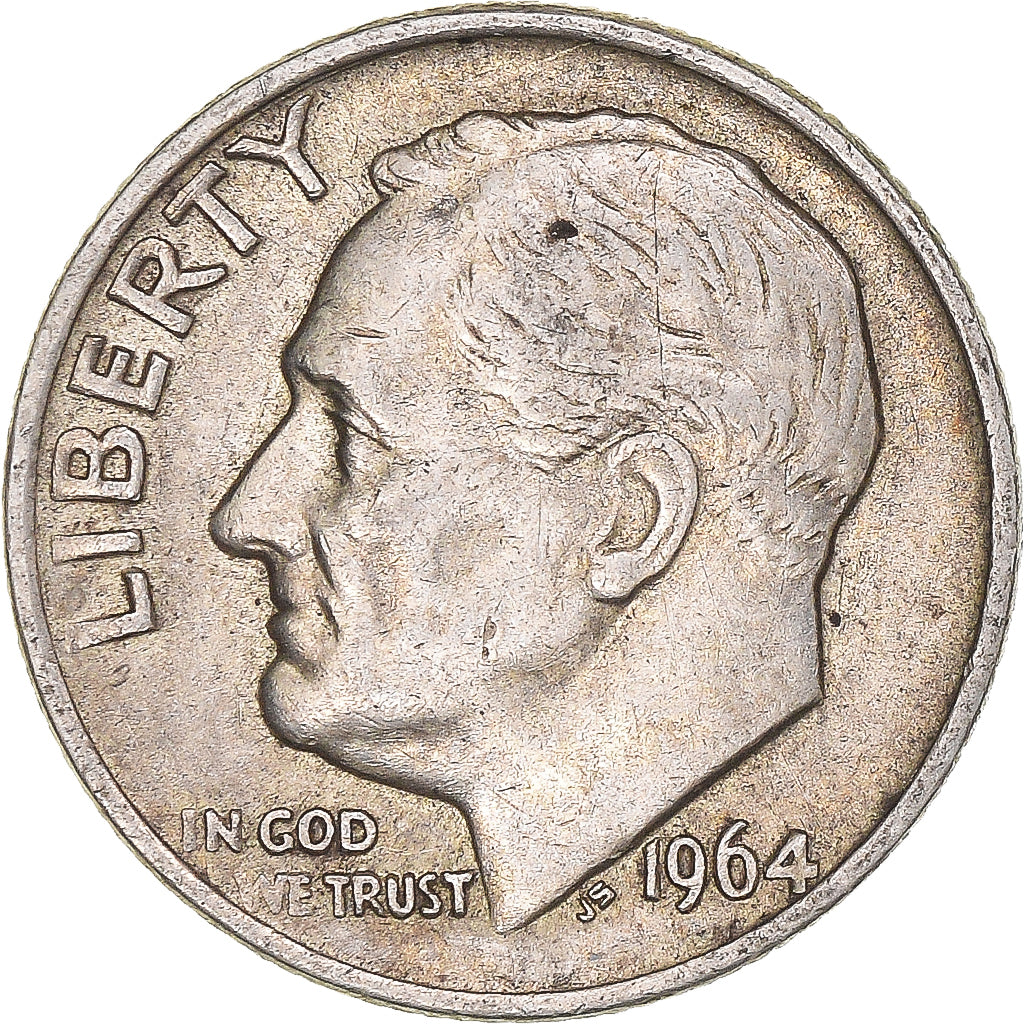 Coin, United States, Roosevelt Dime, Dime, 1964, U.S. Mint, Philadelphia