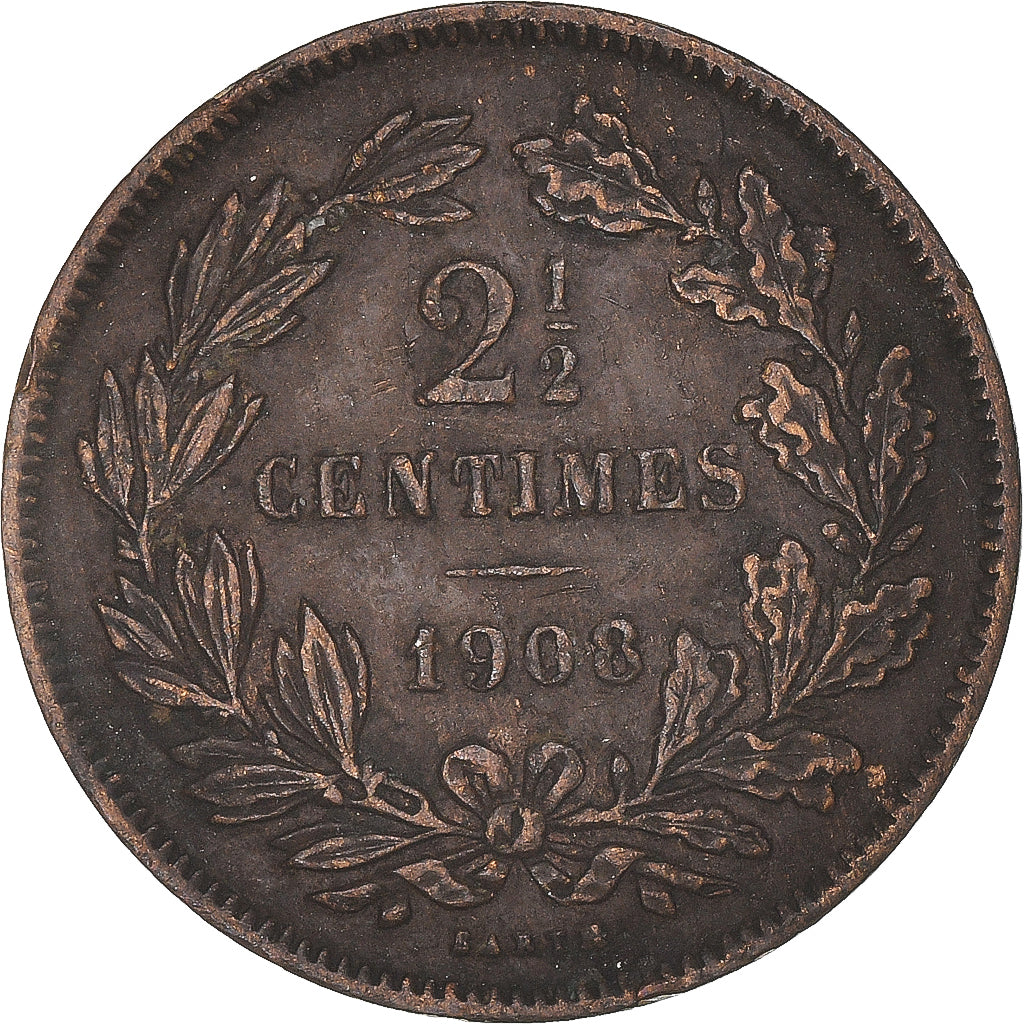 Coin, Luxembourg, William III, 2-1/2 Centimes, 1908, Utrecht, VF(30-35), Bronze