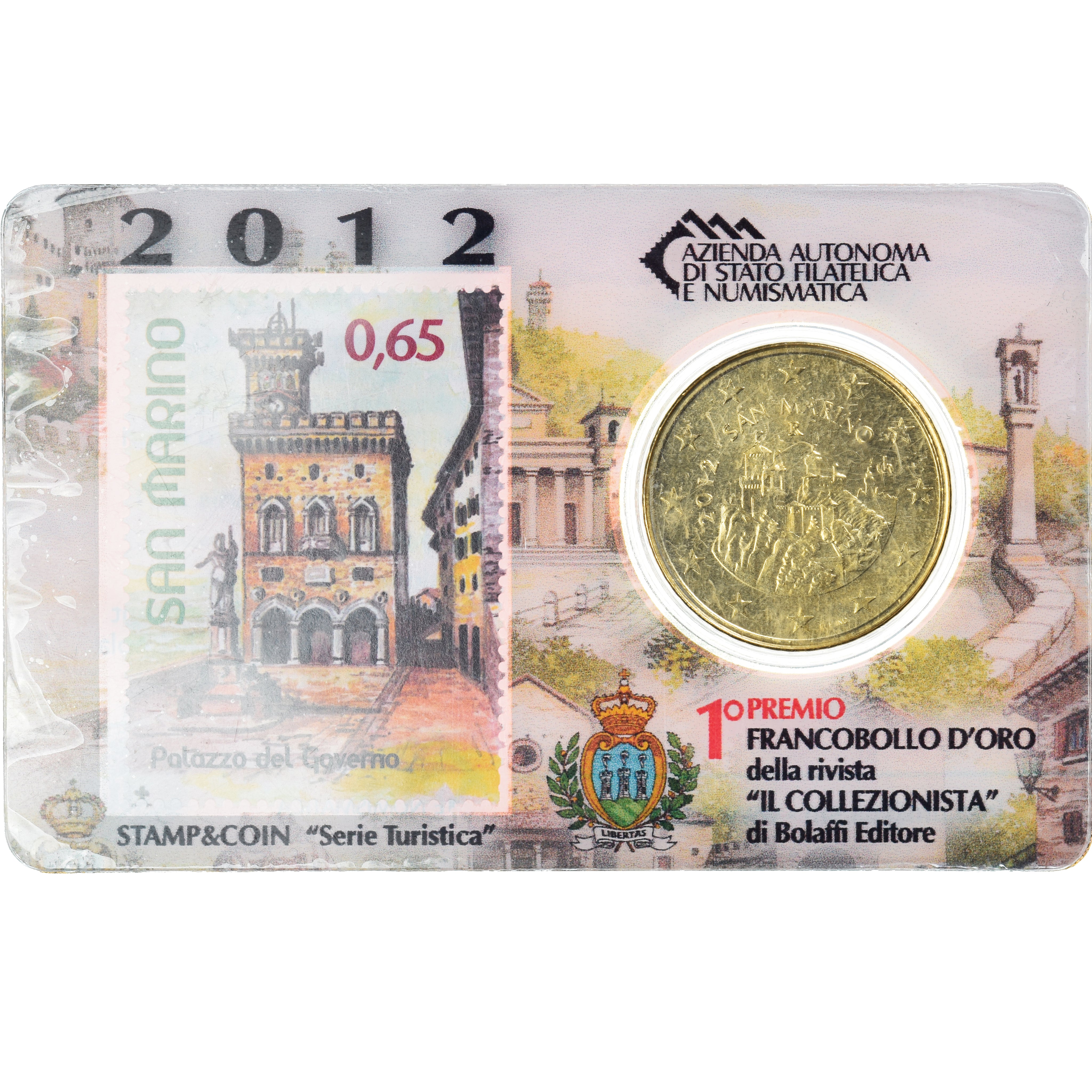 San Marino, 50 Euro Cent, 2012, Rome, Stamp and coin card, MS(65-70), Brass